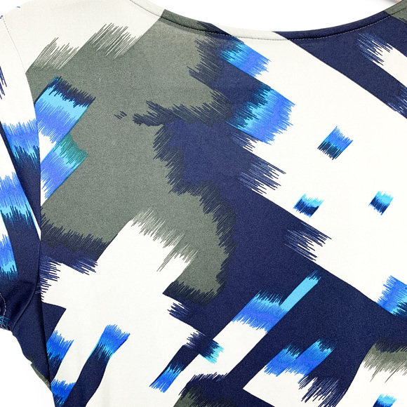 Grey Black & Blue Patterned Cowl Neck Blouse - Picture 9 of 9